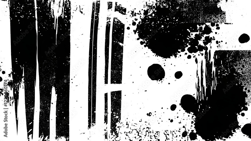 Poster Dramatic Black and White Abstract Ink Splash and Brush Stroke Textured Design Pattern  Moody Gloomy and Mysterious Monochrome Graphic Background with Expressive Fluid and Chaotic Splatter Effect