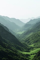 Naklejka premium Lush Green Mountains Valley Scenic Landscape
