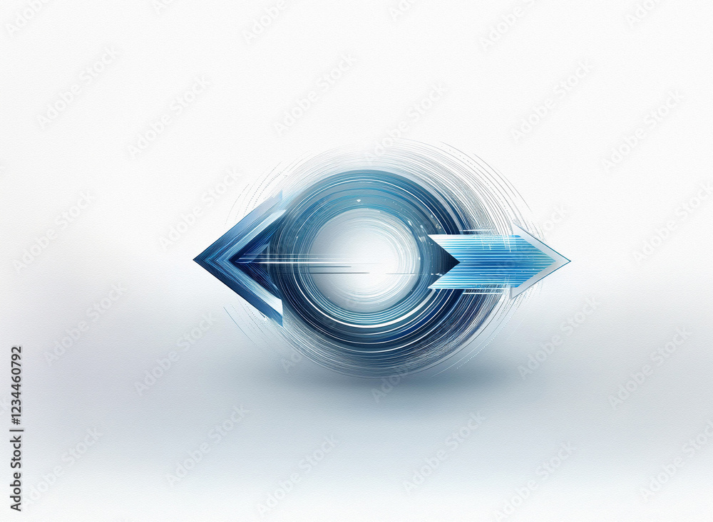 Aufkleber Abstract swirling blue arrows encircle a luminous white core, suggesting movement and connection.  The design evokes themes of technology, speed, and data flow.
