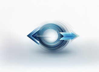 Abstract swirling blue arrows encircle a luminous white core, suggesting movement and connection.  The design evokes themes of technology, speed, and data flow.