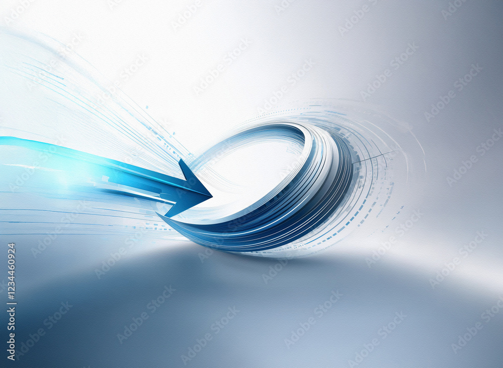 Aufkleber abstract 3d illustration of a blue arrow curving around a circular form, suggesting rapid technologi