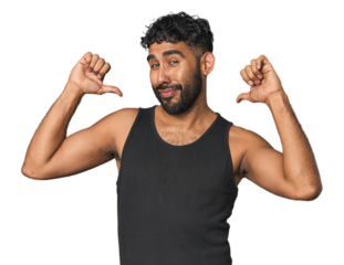 Young Hispanic man isolated feels proud and self confident, example to follow.