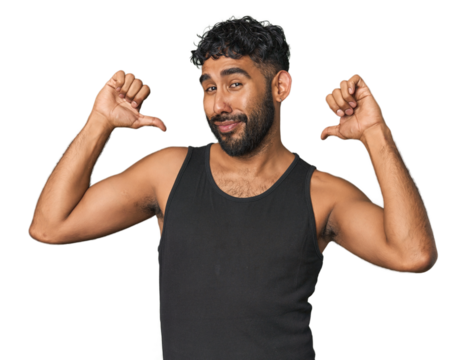 Young Hispanic man isolated feels proud and self confident, example to follow.