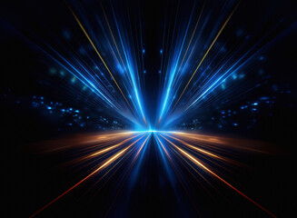 Abstract image depicting a dynamic, high-speed motion blur effect.  Bright streaks of light radiate outwards from a central vanishing point, creating a sense of movement and energy against a dark back
