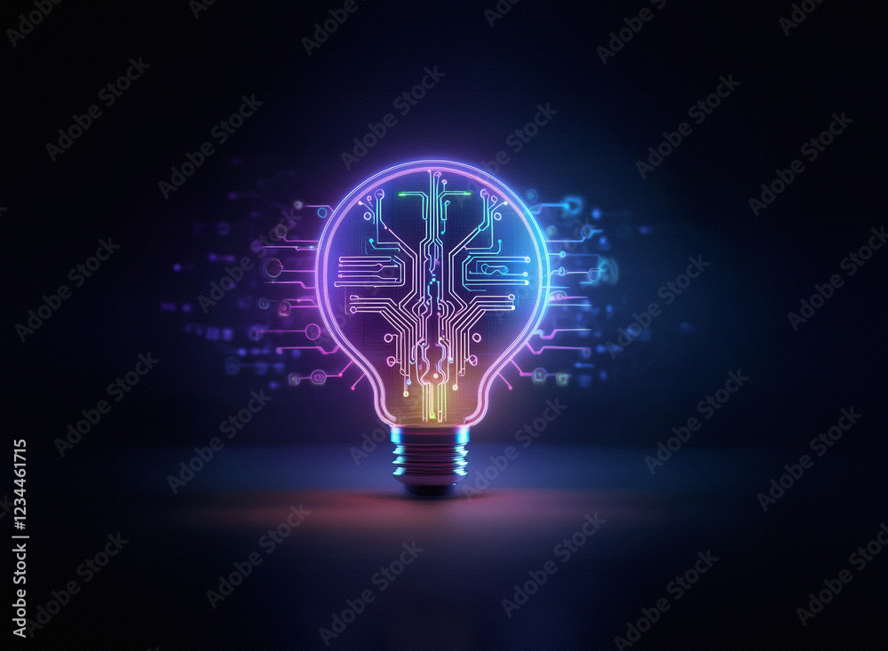 Fototapete glowing lightbulb with a circuit board inside, symbolizing innovative technology and bright ideas. a