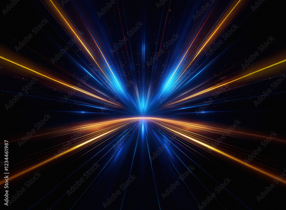 Leinwandbilder abstract image depicting converging streaks of vibrant blue and orange light against a dark backgrou