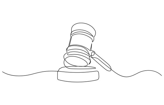 recommend clip art: Judge hammer one continuous single line art drawing, One line drawing of judge hammer law symbol continuous hand drawn sketch minimalist design vector illustration.