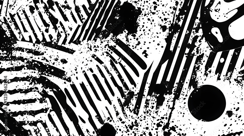 Poster Mesmerizing Abstract Monochrome Geometric Patterns and Textures with Energetic Splashes of Paint  Dynamic Modern and Conceptual Graphic Design Background Evoking a Sense of Movement Tension