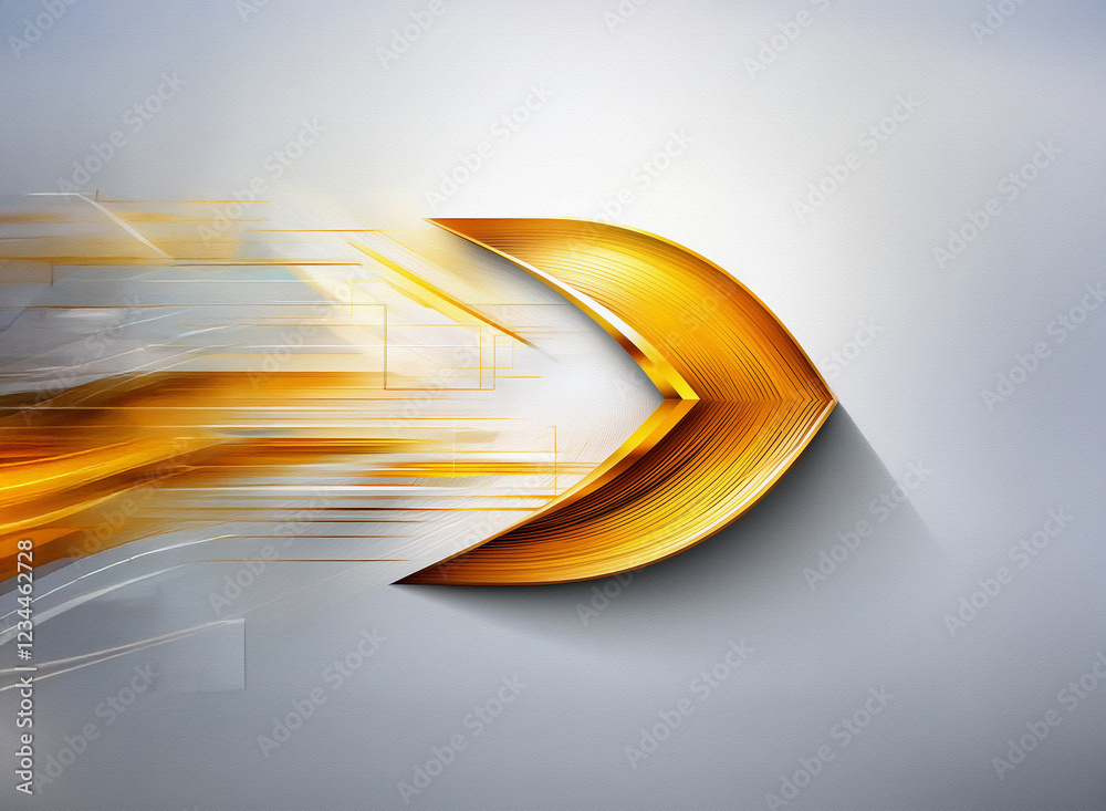 Poster a golden arrow, sleek and modern, streaks across a grey background, leaving a dynamic trail of light