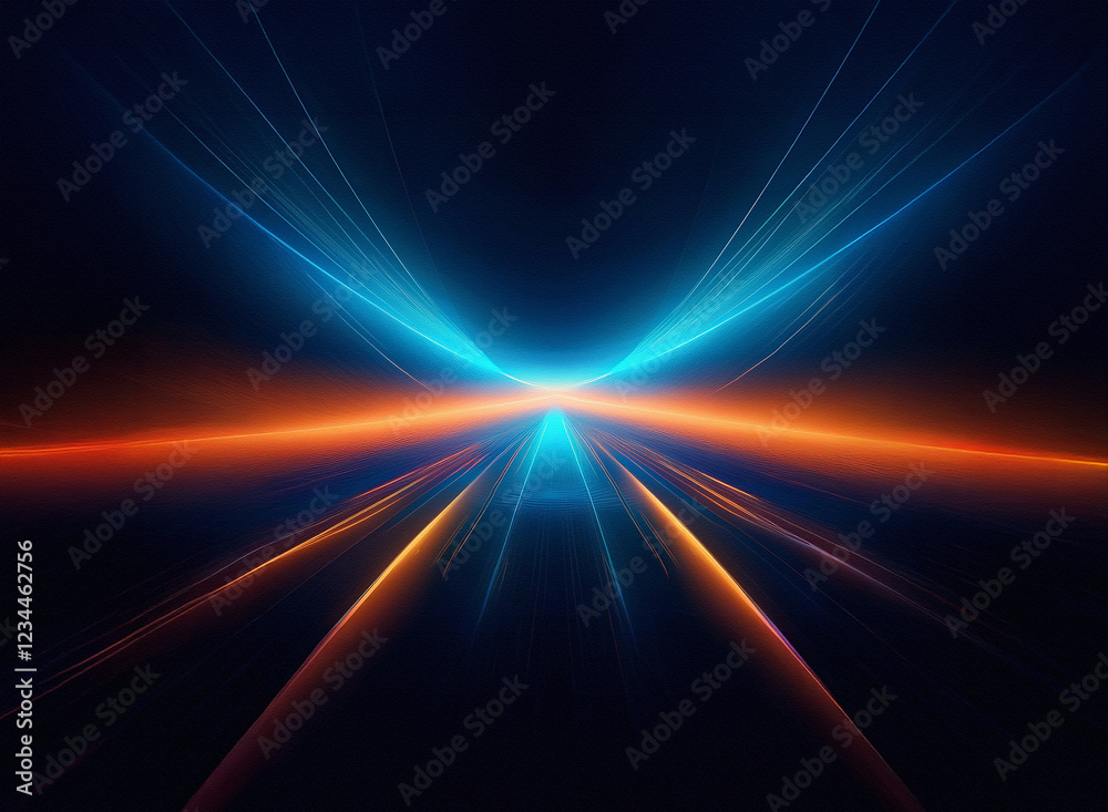 Leinwandbilder abstract image featuring vibrant streaks of blue and orange light converging at a central point, cre
