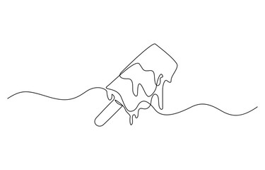 Obraz premium One continuous line drawing of fresh ice cream stick. Single line art of delicious, Continuous one line drawing ice cream bar stick. Dessert concept. Single line draw design vector.