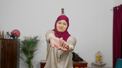 Muslim Woman in Hijab Scarf Streching