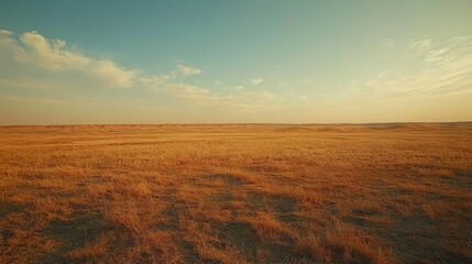 Golden prairie sunset landscape, vast plains, cloudy sky