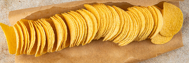 potato chips fast food fresh tasty food dish gourmet food background on the table rustic food top view copy space