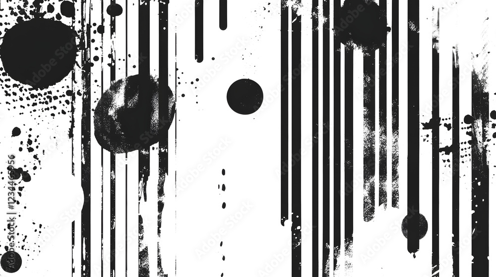 Poster striking abstract painting with expressive ink splatter and fluid brush strokes on a textured grunge