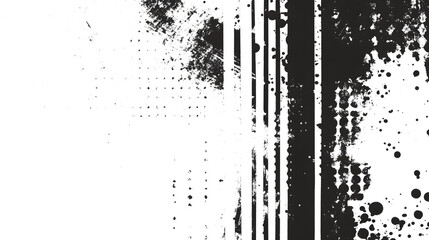 Striking monochromatic abstract background featuring a dynamic composition of overlapping geometric shapes random splatter effects and a grungy textured appearance for a futuristic