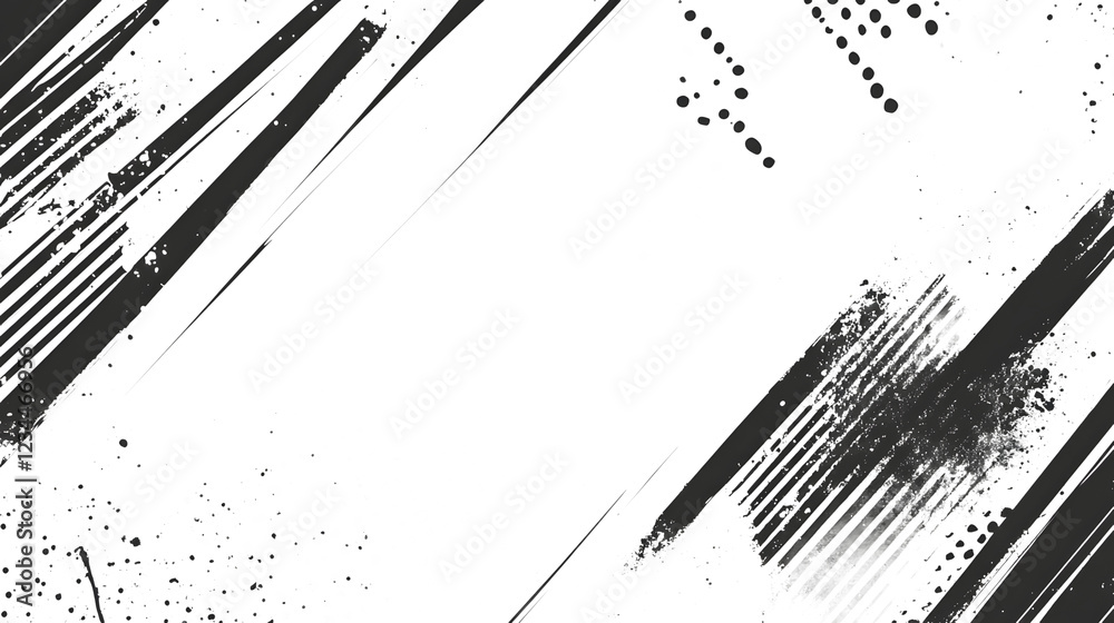 Poster Striking monochrome abstract graphic design with dynamic diagonal lines halftone splashes and minimalist geometric patterns  Modern contemporary