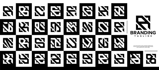 Fototapeta premium Simple line square letter A-Z initial logo set