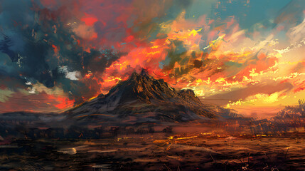 Fototapeta premium A Beautiful Sunset Over the Mountain Creating a Stunning Scenic View