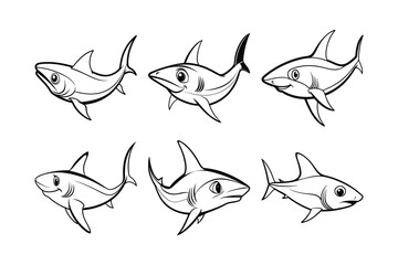 Thresher Shark (Alopias vulpinus) animal design, labeled line art vector art illustration.