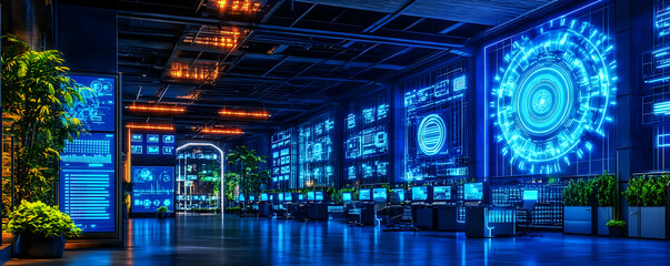 Futuristic Tech Control Room 3D Illustration