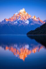 Naklejka premium Majestic Mountain Peak Reflecting in Calm Lake Waters