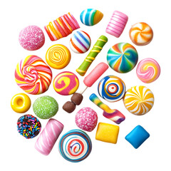 PNG Colorful Swirled Hard Candies Against Transparent Background for Candy Branding, Dessert Promotions, or Holiday-Themed Designs