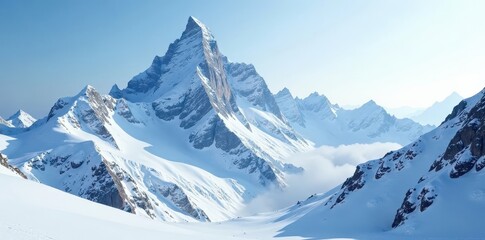 Obraz premium Snowy peaks rise high in the frozen landscape, alpine, winter, snowy landscape
