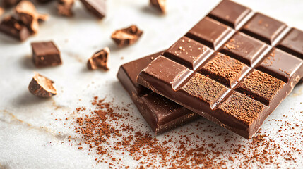 foods high in magnesium concept. Dark Chocolate Bar Over Cracked Marble Surface