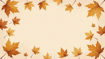 Autumnal Leaves Frame  A Soft Beige Background Adorned with Falling Maple Leaves