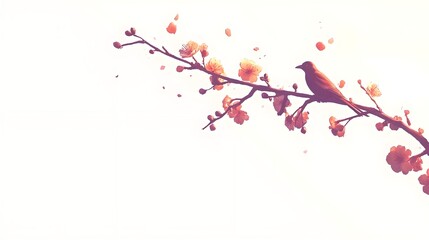 Pair of Magpies Sitting on Plum Blossom Branch for New Year Celebration