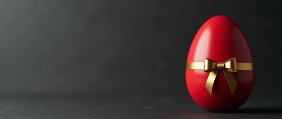 red glossy easter egg with gold bow on clean background