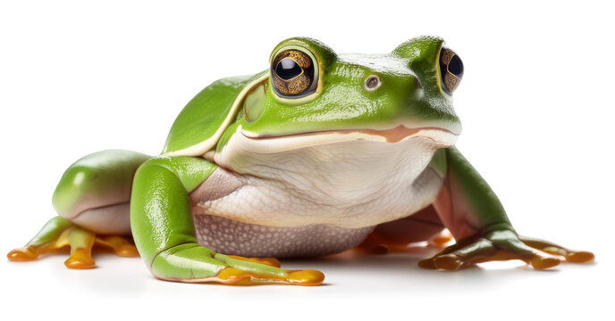ヨーロッパアマガエル。白背景。（European green tree frog on white background）
