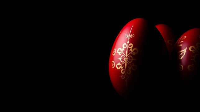 red easter eggs with gold pattern on black background