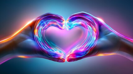 neon heart hands: abstract love concept - abstract art