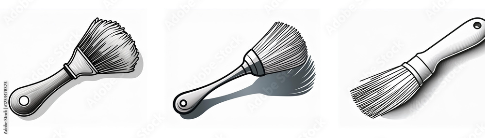 Aufkleber three grayscale illustrations depict various kitchen utensils resembling brushes, presented as icons