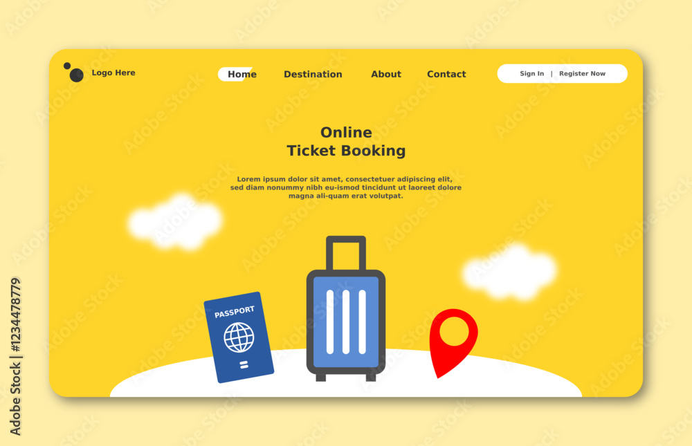 Wall mural travel website landing page. graphical user interface for website pages