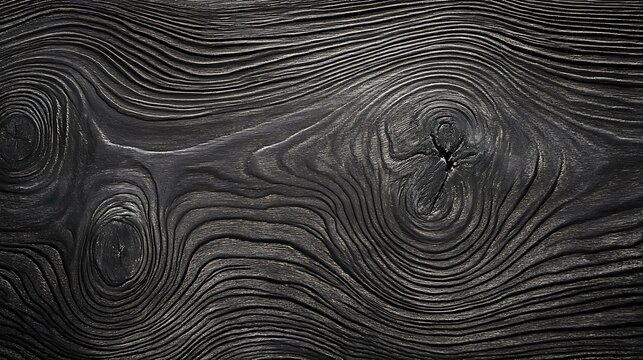 A detailed macro shot of an old wooden surface with naturally carved lines, knots, and rough textures, highlighting the organic flow of time-worn grain in black and white