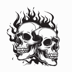 Skull Fire Flames Vector Image. Black white Skull Fire Flames Vector Image on white background.