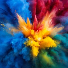 Vibrant explosion of colorful powder in dynamic burst of energy