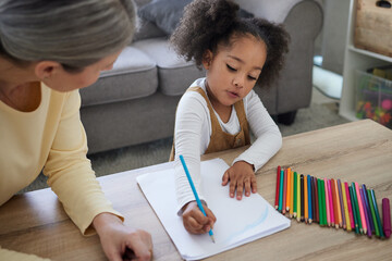 Psychologist, child and development with drawing for education, learning behavior and assessment...