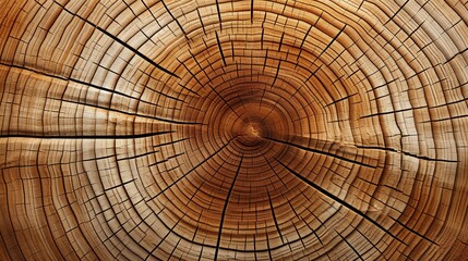 Detailed Top View of Tree Rings Showcasing Natural Patterns and Texture in Wood Grain with Unique Growth Lines and Age Indicators