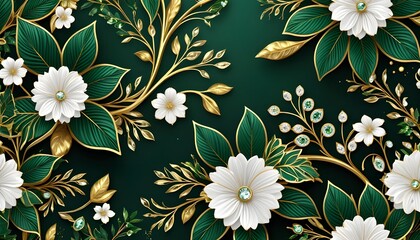 A Luxurious vintage-style Ornate Golden frame, A Highly Detailed Stationary Design With A Golden And White Flowers, Wedding Invitation Border, A High-end Decorative Background