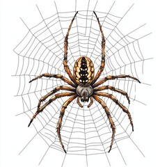 Obraz premium Realistic illustration of a spider on a web showcasing detailed features and intricate patterns of nature
