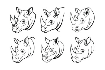 White Rhino (Ceratotherium simum) animal design, labeled line art vector art illustration.