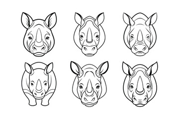 White Rhino (Ceratotherium simum) animal design, labeled line art vector art illustration.