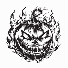 Scary Flaming Halloween Pumpkin Vector Image isolated on white background.