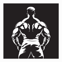 White silhouette of a muscular man against a black background on white background.