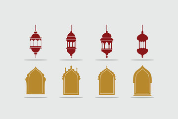 set of Islamic architecture elements, including mosque dome, minaret, and window designs. Perfect for Islamic-themed designs, Ramadan, Eid, and more.