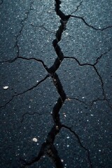 Obraz premium A Deep Crack in Dark Asphalt Reveals Underlying Texture and Subtle Variations in a Detailed Close-Up View